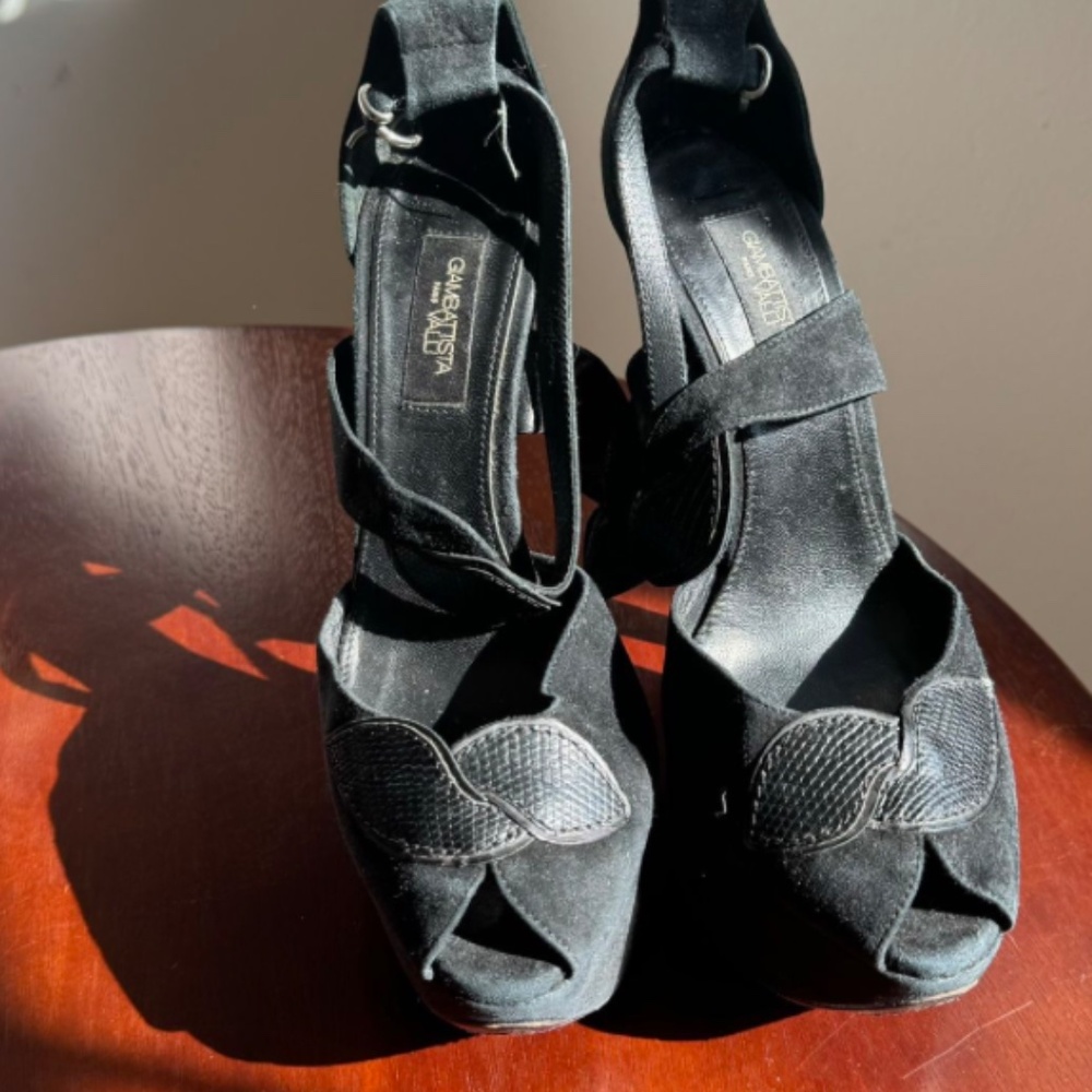 Giambattista Valli Italian Black Suede Sandals Pumps Heels - Size 7.5 - Picture 12 of 16